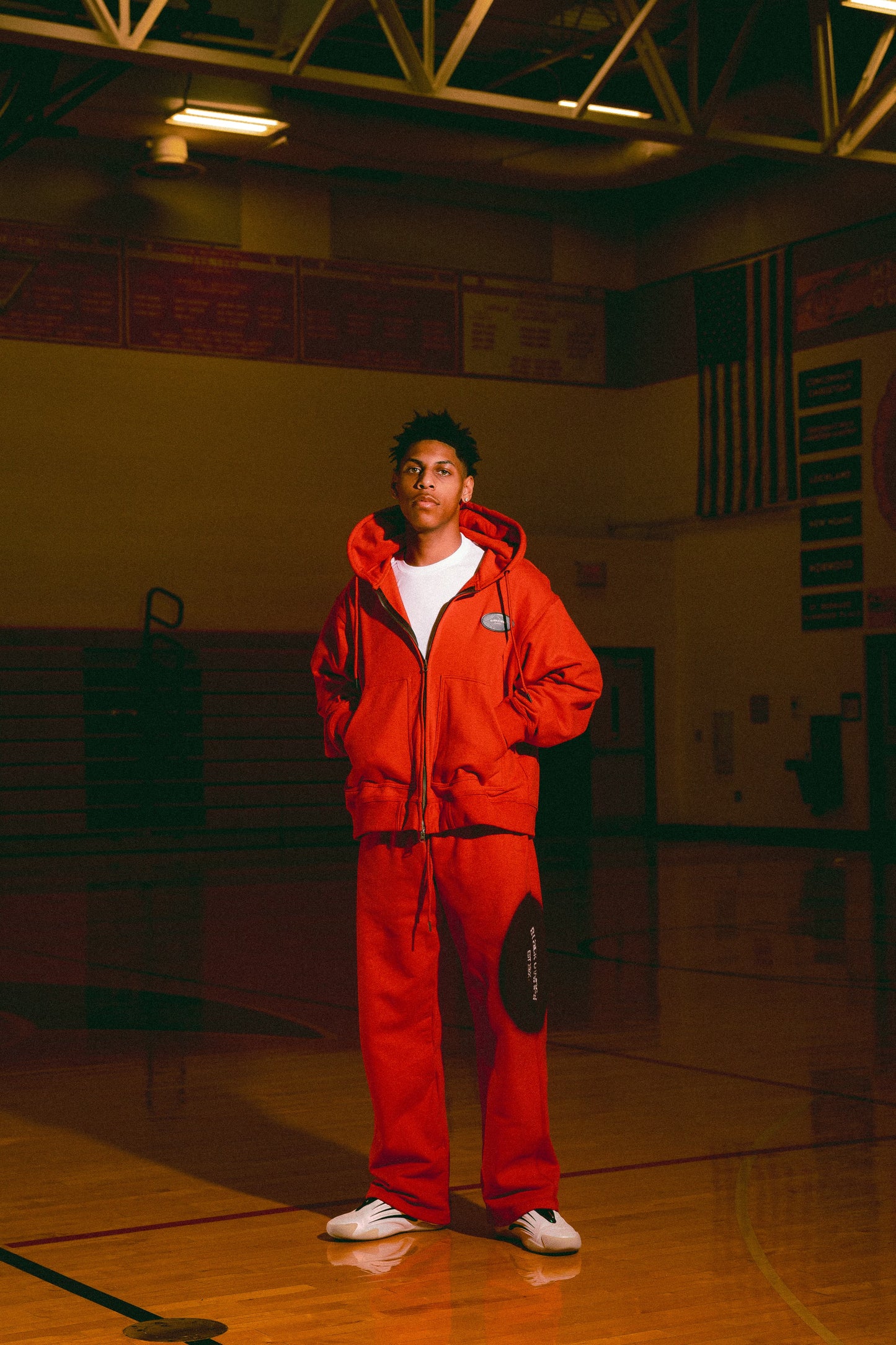 French Terry Badge Jogger (Chocolate, Red)