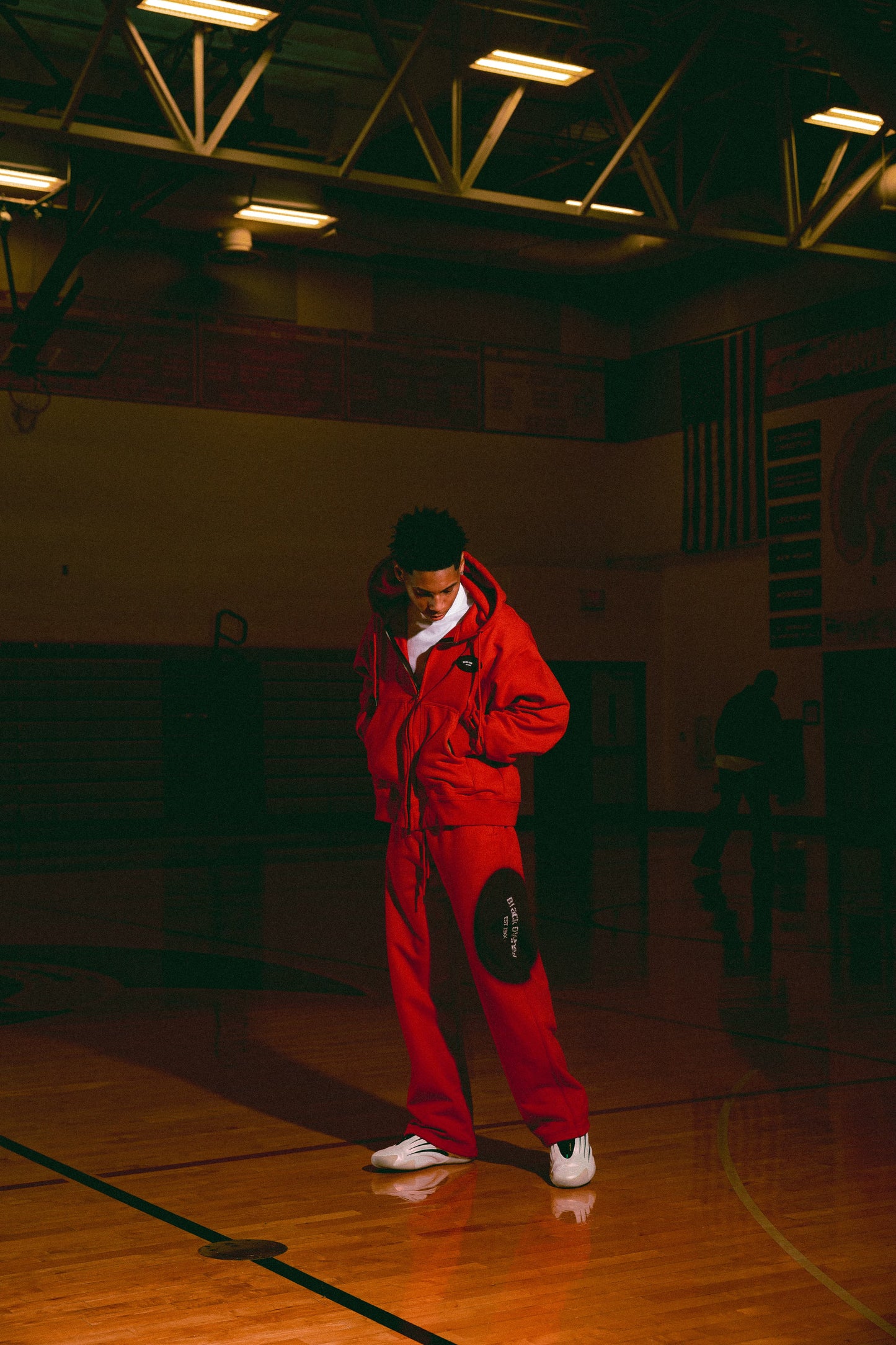 French Terry Badge Zip Jacket (Chocolate, Red)