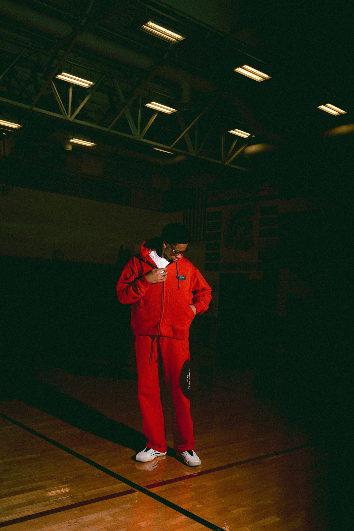 French Terry Badge Zip Jacket (Chocolate, Red)