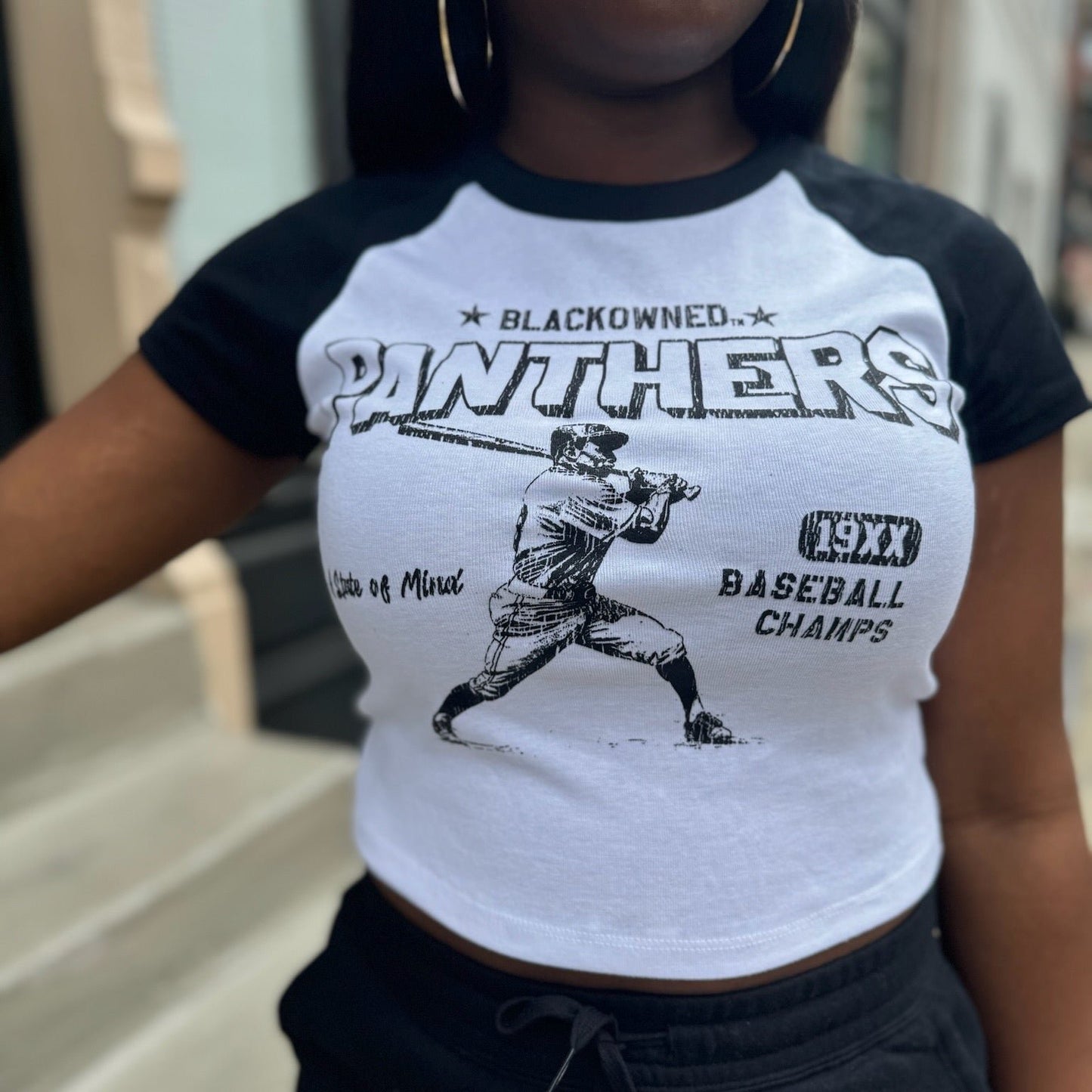 Panthers Raglan Sleeve Crop Tee