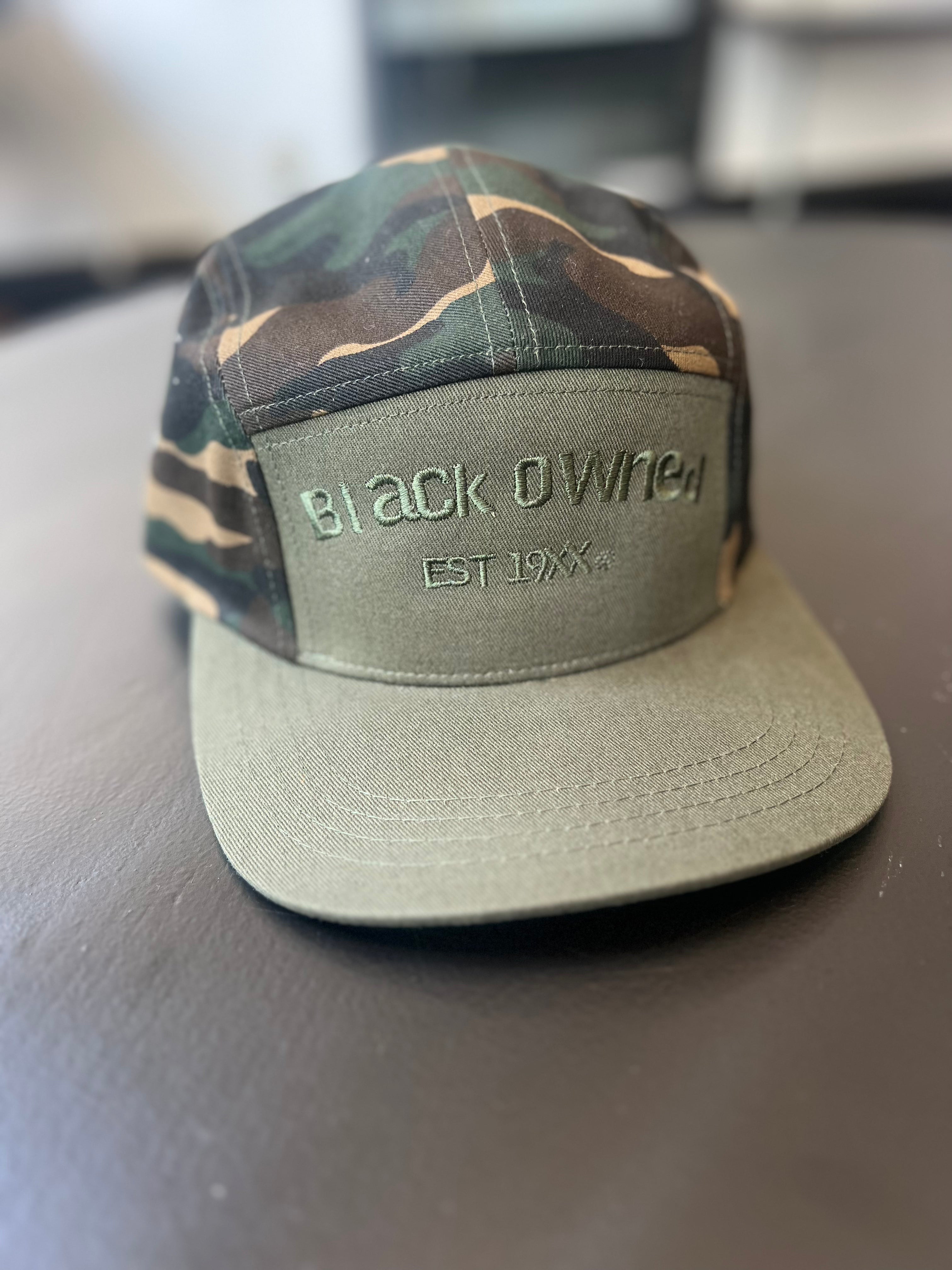 Camo 5 Panel Hat – BlaCk OWned OuterWear