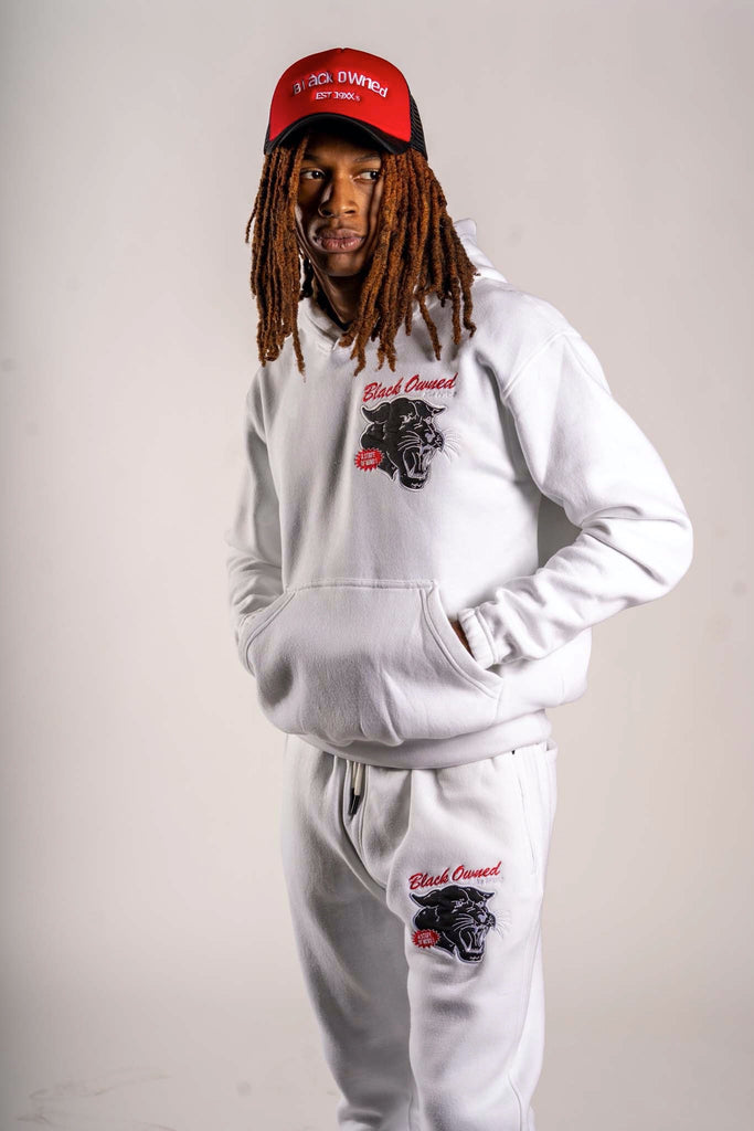 Vintage Panther Embroidery Jogger Set (White)