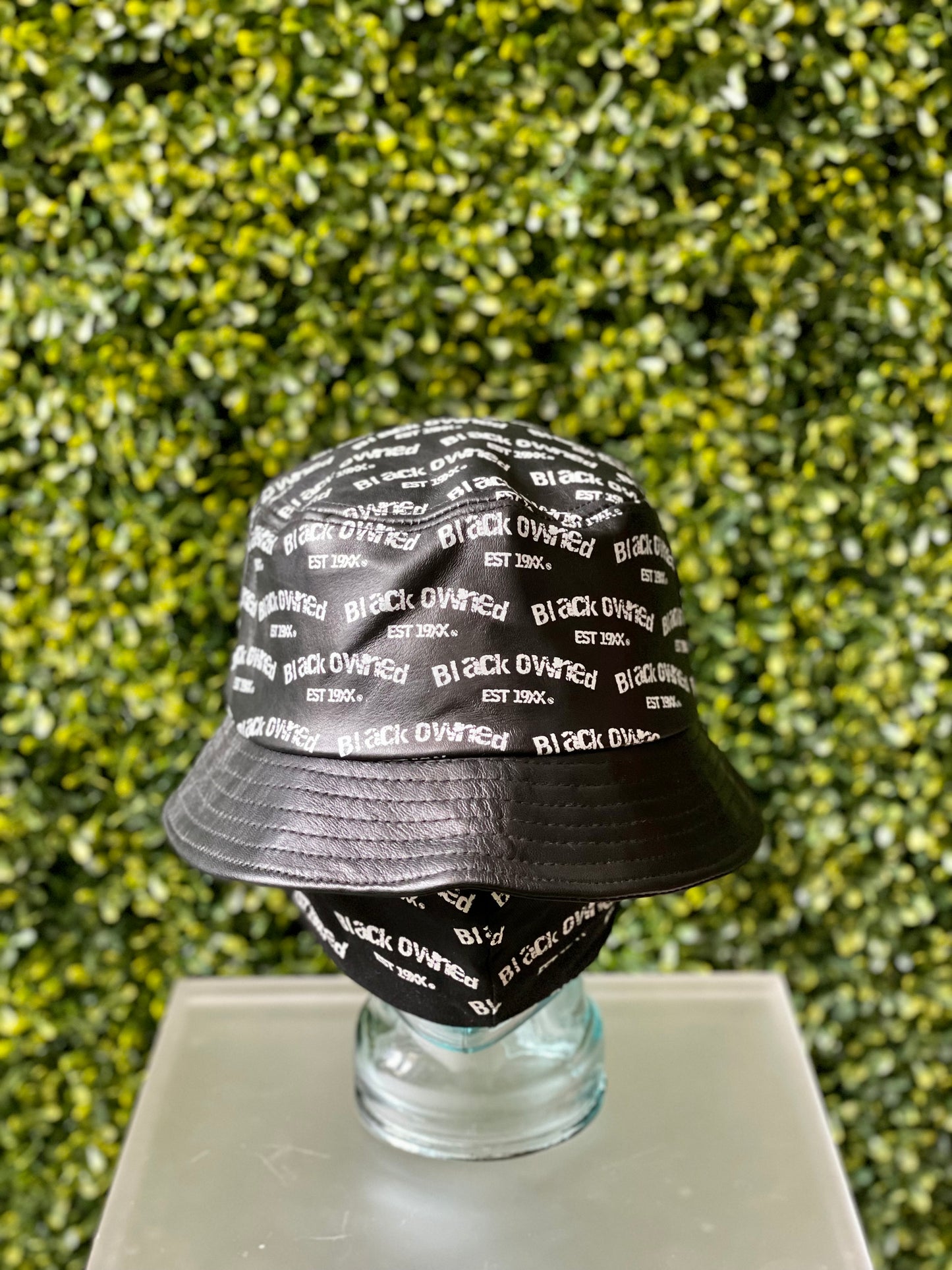 Genuine Leather Logo Repeat Bucket Hat